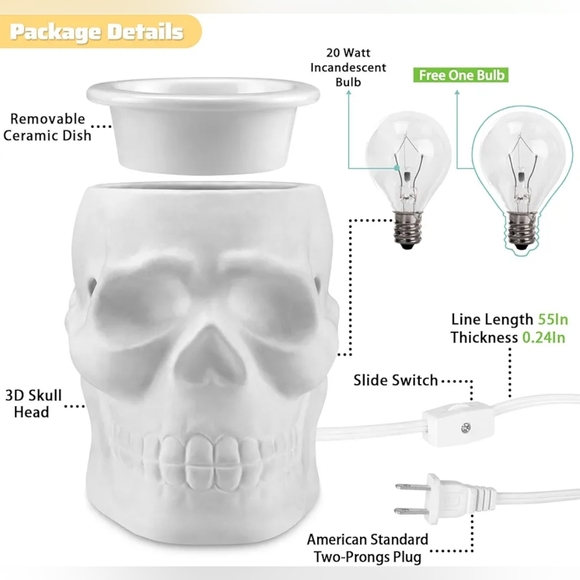 STAR MOON Halloween Wax Melt Warmer, Ceramic Skull Scentsy Wax Warmer for Scente - Picture 3 of 6